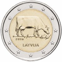 Купить Латвия 2 евро 2016 "Корова"