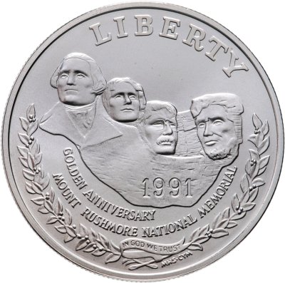 купить США 1 доллар (dollar) 1991 "50 лет Национальному мемориалу Рашмор" в футляре с сертификатом