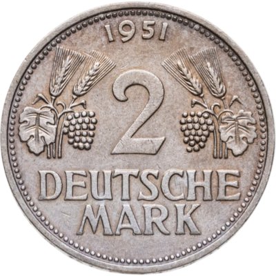 купить Германия 2 марки 1951, знак монетного двора: "F" - Штутгарт