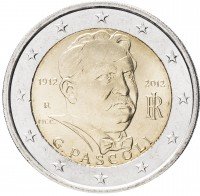 Купить Италия 2 евро 2012 "100 лет со дня смерти Джованни Пасколи"