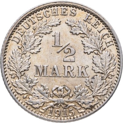купить Германия 1/2 марки (mark) 1915 Знак монетного двора: "J" - Гамбург