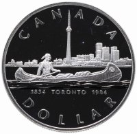 купить Канада 1 доллар (dollar) 1984 "150 лет городу Торонто" в футляре с сертификатом