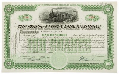 купить Акция США THE PEORIA and EASTERY RAILWAY COMPANY, 1944-1946 гг.
