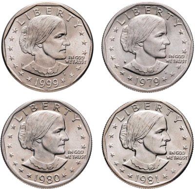 купить Набор из 4х монет США 1 доллар (dollar) 1979-1999 Сьюзен Энтони
