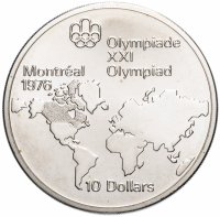 купить Канада 10 долларов (dollars) 1973 "XXI летние Олимпийские Игры, Монреаль 1976: Карта мира"