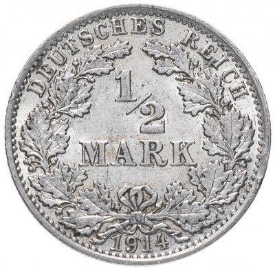 купить Германия, Германская империя 1/2 марки 1914 A