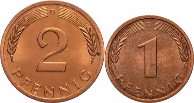 купить Германия, ФРГ набор из 2 монет (1 и 2 пфеннига) 1948-2001 двор D, случайные годы