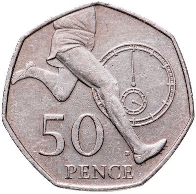 купить Великобритания 50 пенсов (pence) 2004 "50 лет рекорду в беге - миля менее чем за 4 минуты"