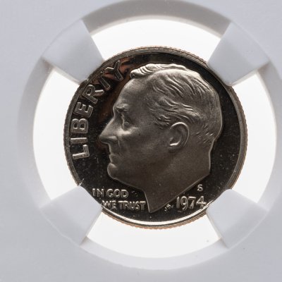 купить США 1 дайм (10 центов, one dime) 1974 "Roosevelt Dime" в слабе DNC PF69