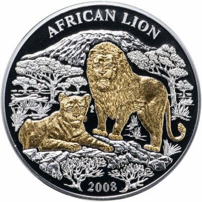 купить Руанда 1000 франков 2008 Proof "Африканский лев" в футляре с сертификатом Редкость