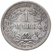 Купить Германия 1 марка 1874 F знак монетного двора: "F" - Штутгарт Германия