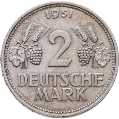 купить Германия 2 марки 1951, знак монетного двора: "F" - Штутгарт