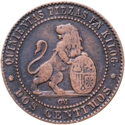 купить Испания 2 сентимо (centimos) 1870