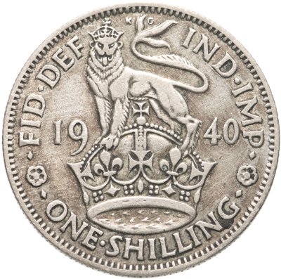 купить Великобритания 1 шиллинг (shilling) 1940 Английский шиллинг - лев, стоящий на короне