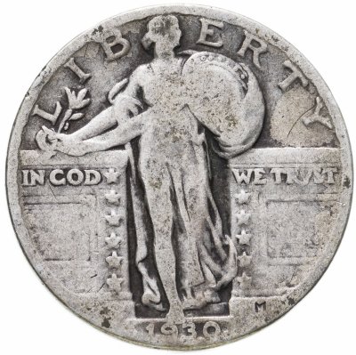 купить США 25 центов (квотер, 1/4 доллара, quarter dollar) 1930 Standing Liberty Quarter Без отметки монетного двора