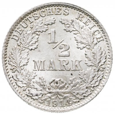 купить Германия 1/2 марки (mark) 1914 D знак монетного двора: "D" - Мюнхен