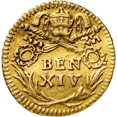 купить Папская область 1/2 скудо (1740-1751) Монета без года Корона над скрещенными ключами на аверсе