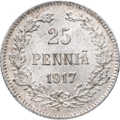 купить 25 пенни (pennia) 1917 S гербовый орёл без корон, Российская Финляндия