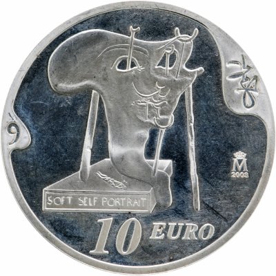 купить Испания 10 евро (euro) 2004 100 лет со дня рождения Сальвадора Дали. Картина "Мягкий автопортрет с жареным беконом"