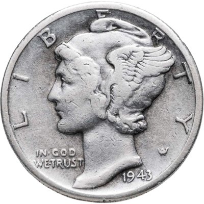 купить США 10 центов (дайм, one dime) 1943 D Mercury Dime (дайм «Меркурий») знак монетного двора "D" - Денвер
