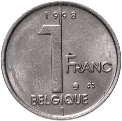 купить Бельгия 1 франк (franc) 1998 надпись на французском - 'BELGIQUE'