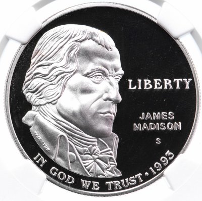 купить США 1 доллар (dollar) 1993 S Proof "Билль о правах, Джеймс Мэдисон" в слабе NGC PF69