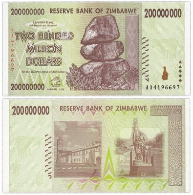 купить Зимбабве 200000000 долларов 2008 год Pick 81