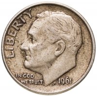 купить США 10 центов (дайм, one dime) 1961 D Silver Roosevelt Dime (Рузвельт)
