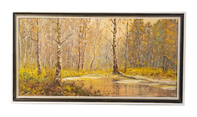 купить Картина в раме "Осень в березовой роще", холст, масло, дерево (багет), Художник Однолетков Борис Васильевич, Российская Федерация, 2001 г.