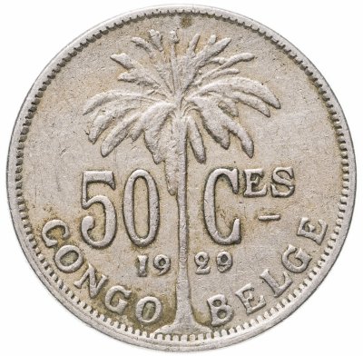 купить Бельгийское Конго 50 сантимов (centimes) 1929 Надпись на французском - 'ALBERT ROI DES BELGES'
