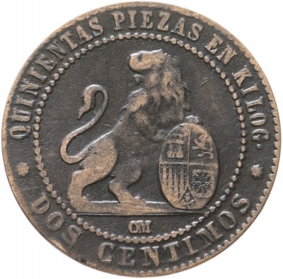 купить Испания 2 сентимо (centimos) 1870