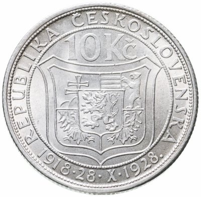 купить Чехословакия 10 крон 1928 "10-летие независимости, Томаш Масарик"