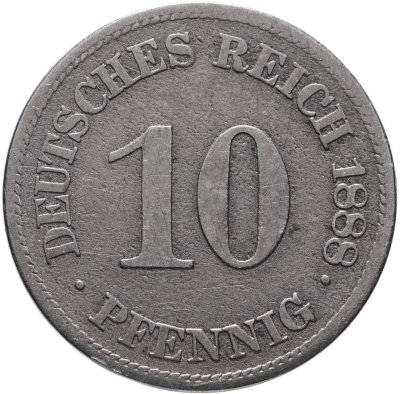 купить Германия (Империя) 10 пфеннигов 1888, знак монетного двора: "E" - Мульденхюттен