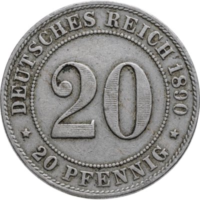 купить Германия 20 пфеннигов (pfennig) 1890 Знак монетного двора: "G" - Карлсруэ