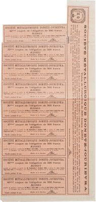 купить Сцепка из 9 купонов Облигации 500 рублей 1910 Донецко-Юрьевское Металлургическое общество