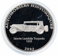 Купить Демократическая Республика Конго 10 франков 2003 "Автомобили истории - Lanchia Lambda Torpedo 1926" в капсуле
