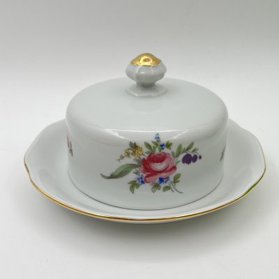 купить Масленка с цветочным декором, фарфор, деколь, золочение, Bohemia (Neurohlau), Чехословакия, 1970-1990 гг.