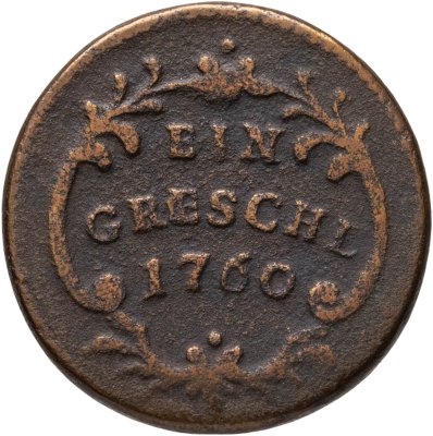 купить Богемия 1 грёшль 1760, знак монетного двора "Punkt"