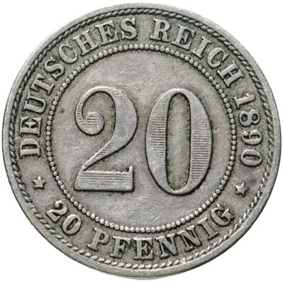 купить Германия 20 пфеннигов (pfennig) 1890 A знак монетного двора: "A" - Берлин
