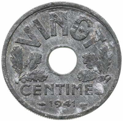 купить Франция 20 сантимов 1941 "VINGT", режим Виши