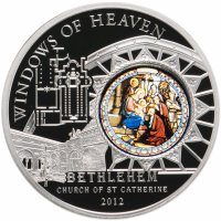 Купить Острова Кука 10 долларов 2012 Proof "Небесные витражи - Церковь Святой Екатерины в Вифлееме", в футляре, с сертификатом