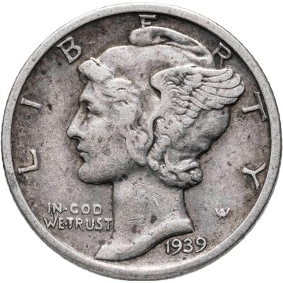 купить США 10 центов (дайм, one dime) 1939 D Mercury Dime знак монетного двора: "D" - Денвер