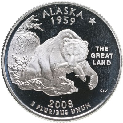 купить США 25 центов (квотер, 1/4 доллара, quarter dollar) 2008 S Proof Аляска (Alaska) серебол