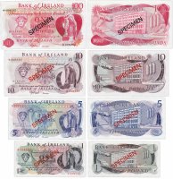 купить Ирландия набор образцов (specimen) 1,5,10,100 фунтов 1977 (с одинаковым номером-008235)