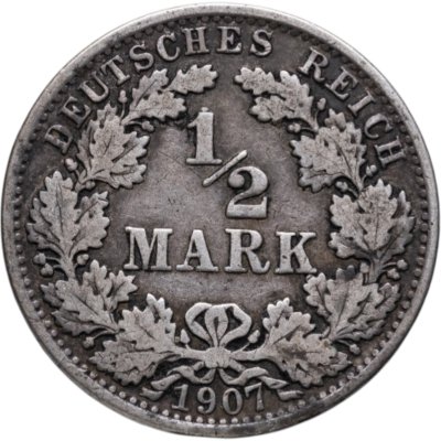 купить Германия (Империя) 1/2 марки (mark) 1907 A знак монетного двора: "A" - Берлин