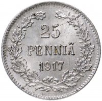 купить 25 пенни 1917 S гербовый орёл без корон, монета для Финляндии