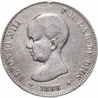 купить Испания 5 песет (pesetas) 1888