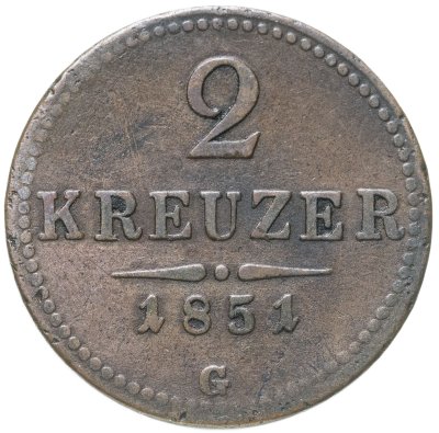 купить Австрия 2 крейцера (kreuzer) 1851 G