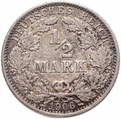 купить Германия 1/2 марки (mark) 1906, знак монетного двора: "A" - Берлин