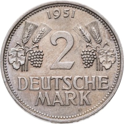 купить Германия 2 марки 1951, знак монетного двора: "F" - Штутгарт